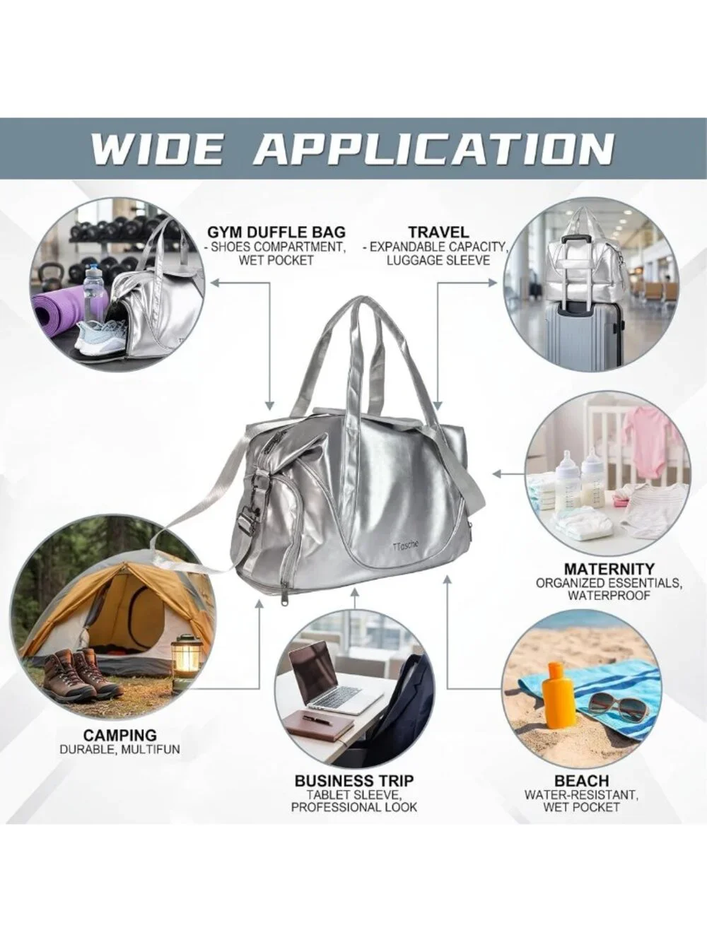 Expandable Travel Gym Duffel Bag with Shoe Compartment for Women & Men